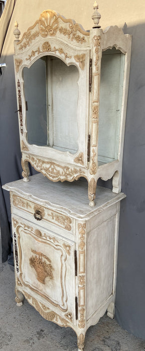 LOUIS XV 2-PIECE VITRINE ON JAM CUPBOARD BASE WITH GOLD DETAIL