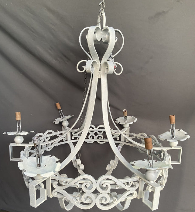 WHITE PAINTED IRON CHANDELIER - AS IS