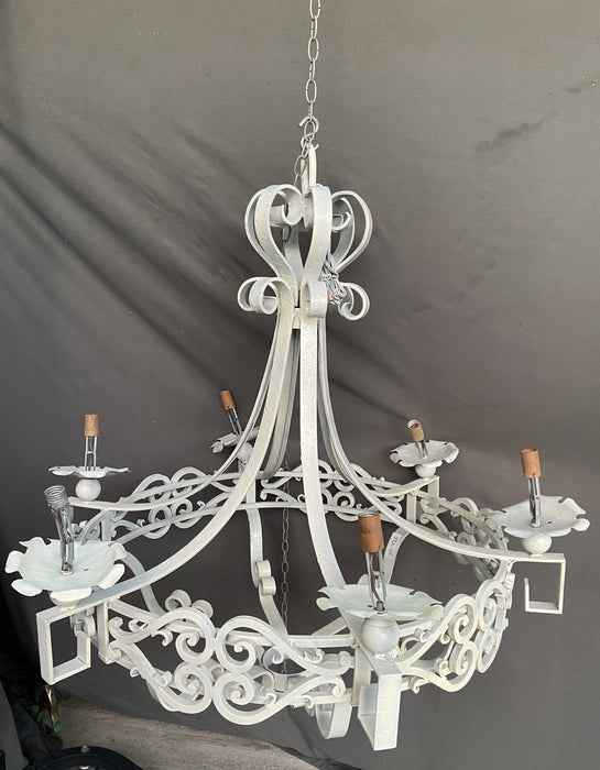 WHITE PAINTED IRON CHANDELIER - AS IS