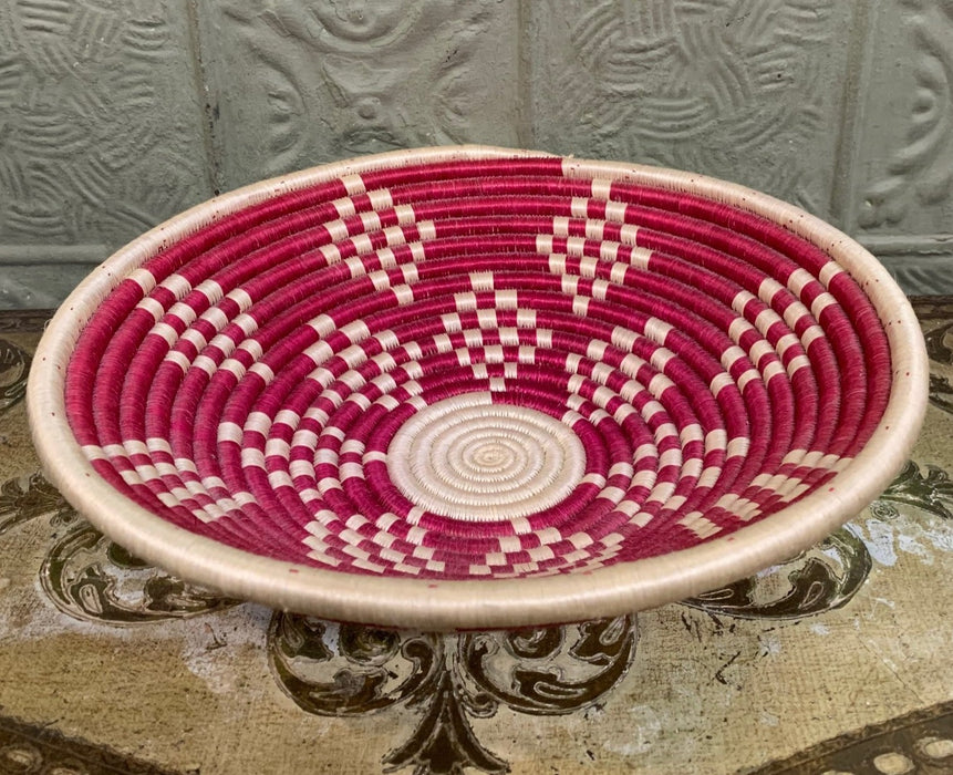 ROUND HANDWOVEN PURPLE AFRICAN BASKET