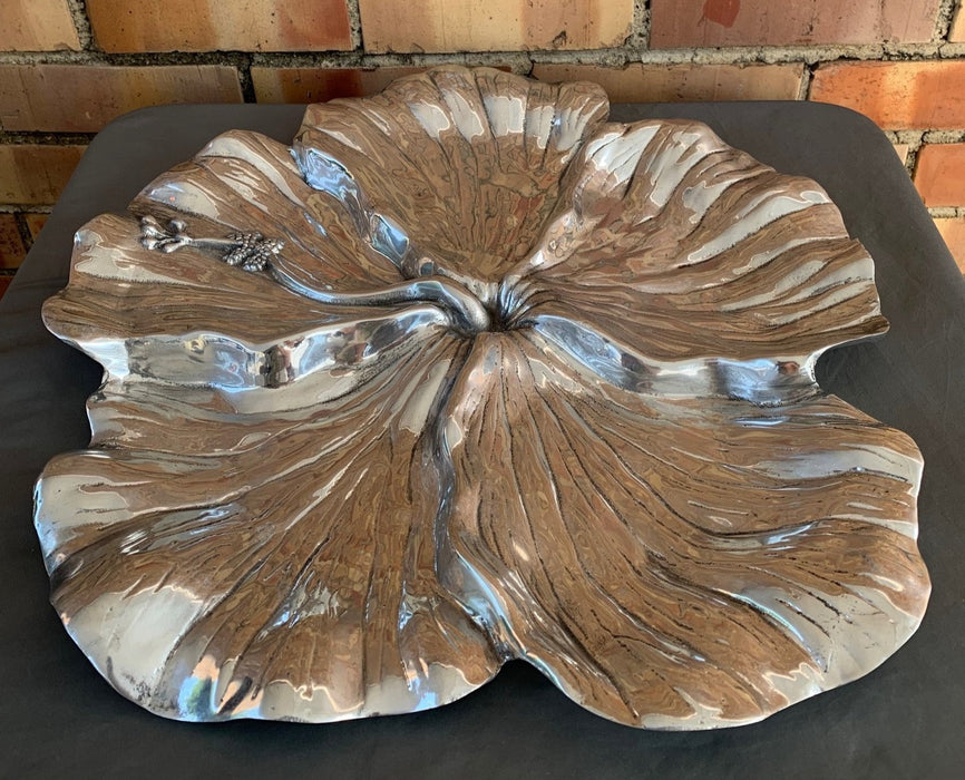 LARGE ROUND CAST ALUMINUM HIBISCUS TRAY