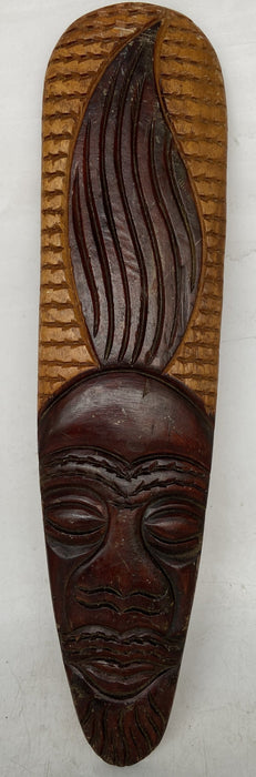 LIGHT BROWN AND RED WOOD CARVED AFRICAN MASK