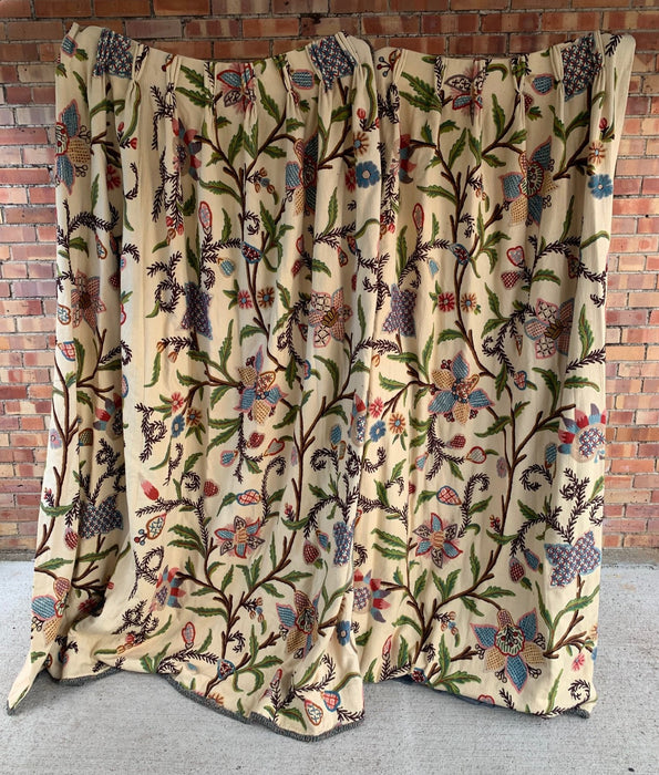 PAIR OF CREWEL CURTAINS