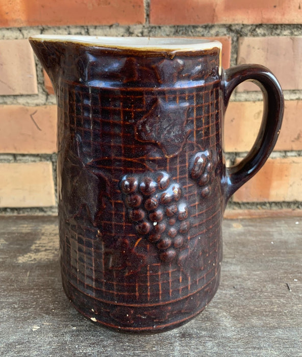 BROWN AMERICAN POTTERY PITCHER AS FOUND