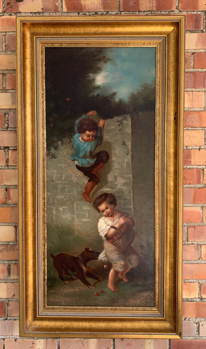 VERTICAL PAINTING 19TH CENTURY KIDS FROLICKING