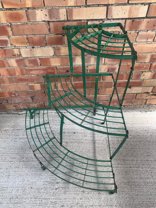 GREEN METAL CORNER PLANT STAND