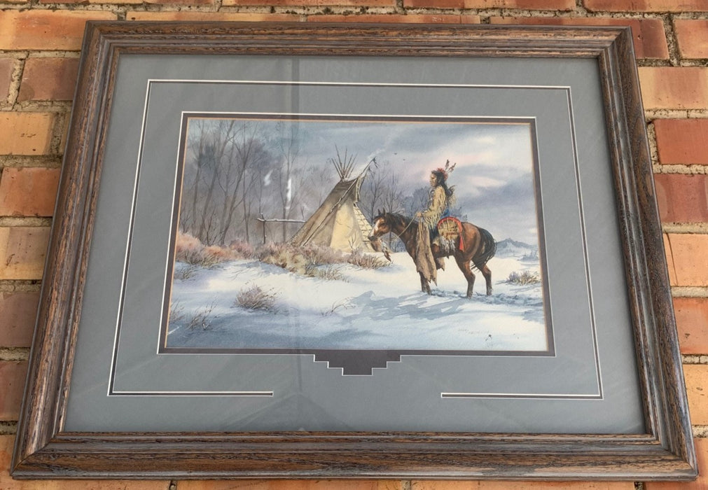 WINTER INDIAN SCENE WATERCOLOR PAINTING BY SELFRIDGE