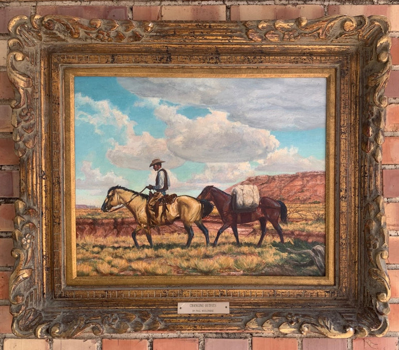 PAUL WOOLDRIDGE 1972 COWPOKE WITH 2 HORSES PAINTING