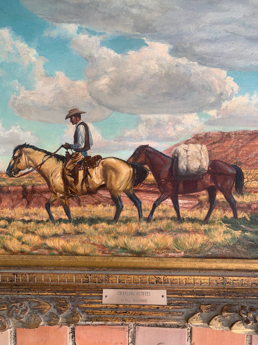 PAUL WOOLDRIDGE 1972 COWPOKE WITH 2 HORSES PAINTING