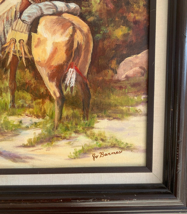 JOE BARNES INDIANS ON HORSEBACK OIL PAINTING ON CANVAS