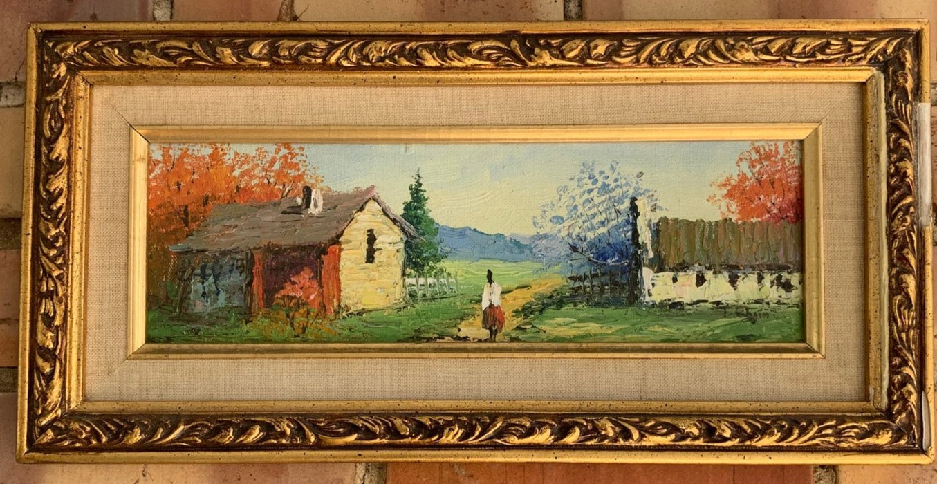 SMALL HORIZONTAL COUNTRY LANDSCAPE IMPRESSIONIST OIL ON BOARD BY T. GIHAIN