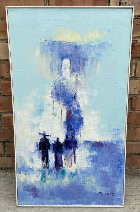 ABSTRACT OIL PAINTING OF DARK FIGURES WALKING SIGNED BY ROGUEZ