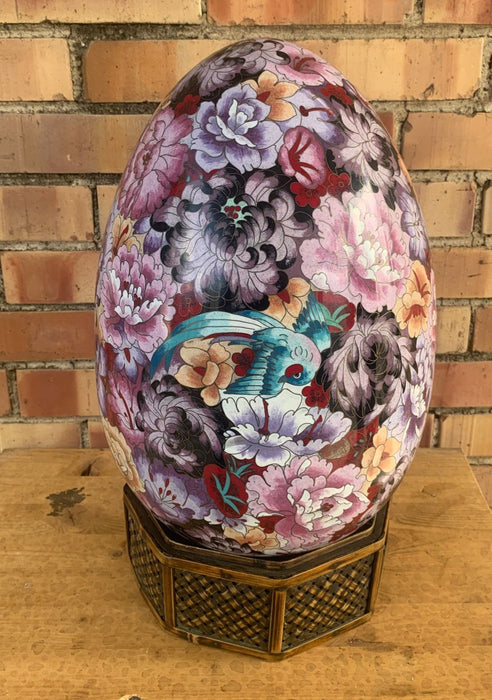 LARGE LAVENDER BLACK AND APRICOT CLOISONNE EGG