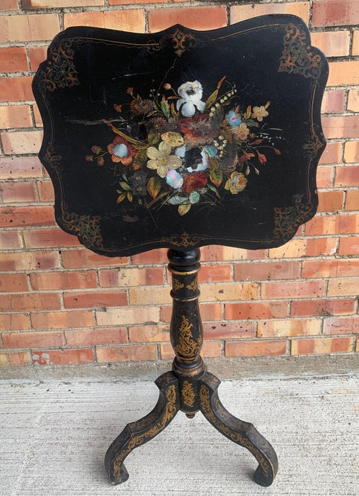 PAPER MACHE MOTHER OF PEARL TILT TOP TABLE