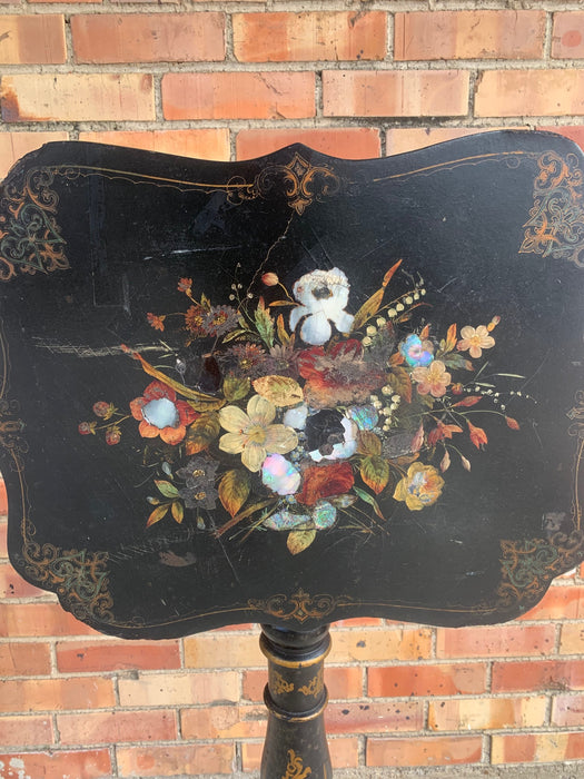 PAPER MACHE MOTHER OF PEARL TILT TOP TABLE