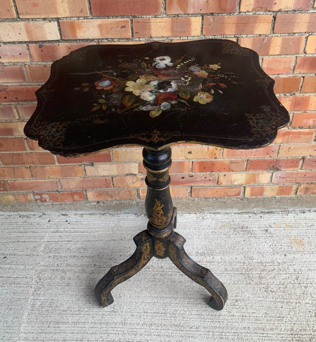 PAPER MACHE MOTHER OF PEARL TILT TOP TABLE