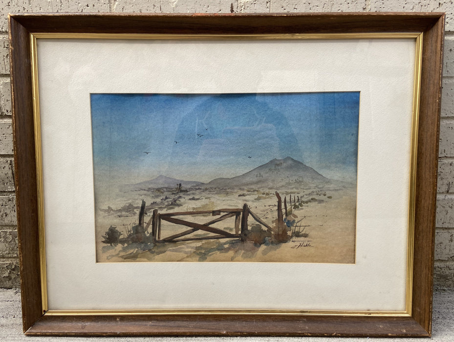 WATERCOLOR 'HIGH DESERT GATE' SIGNED BY HINKLE