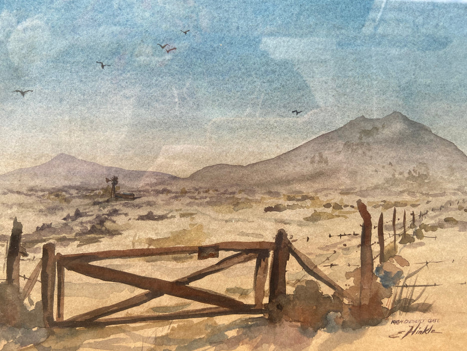 WATERCOLOR 'HIGH DESERT GATE' SIGNED BY HINKLE