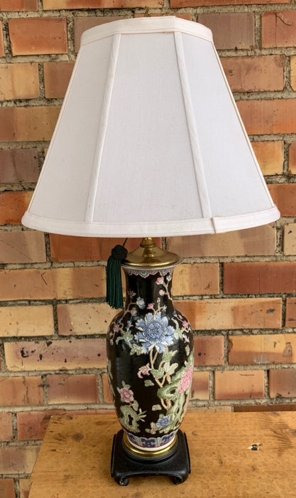 CHINESE ENAMELED VASE TURNED LAMP