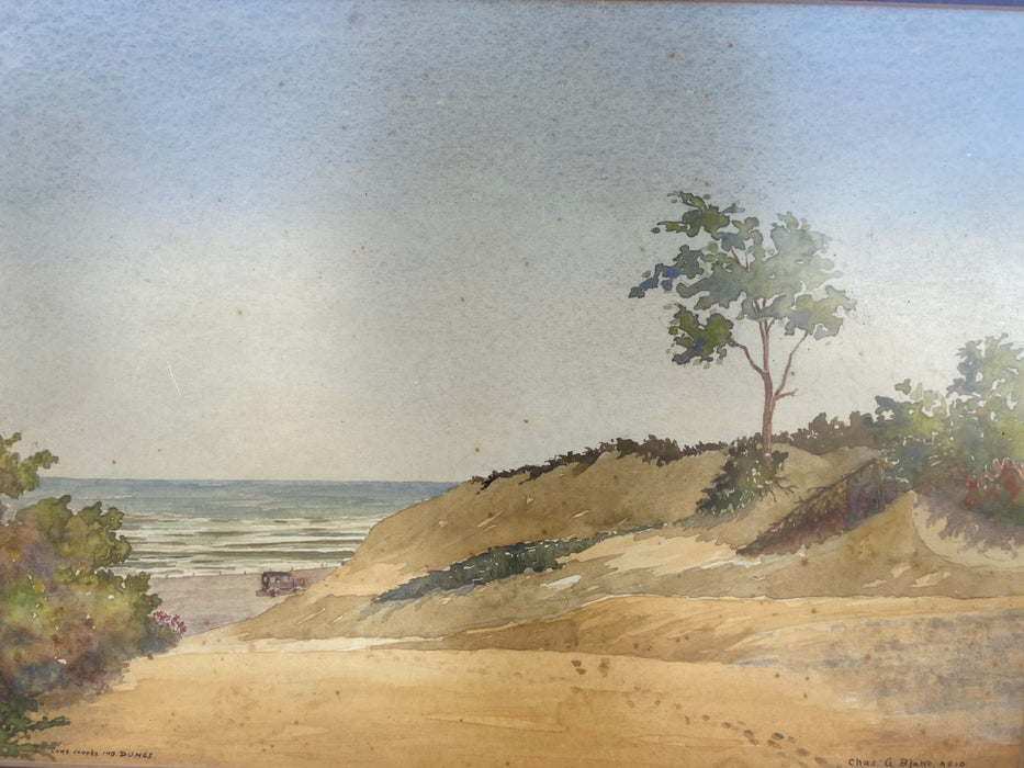 WATERCOLOR OF DUNES IN LAKE COUNTY INDIANA SIGNED BY CHAS G. BLAKE