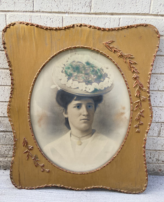 FRAMED PASTEL PRINT OF MARY CLARK ON HER WEDDING DAY IN LATE 1800'S