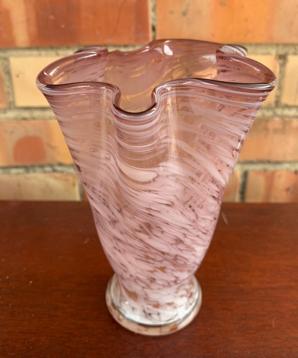 LAVENDER AND CLEAR ART GLASS SMALL VASE