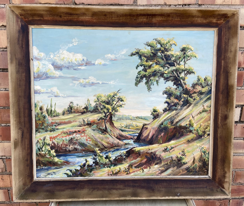 IMPRESSIONIST LANDSCAPE OIL PAINTING OF ERODED CREEK SIGNED BY W. MARTIN