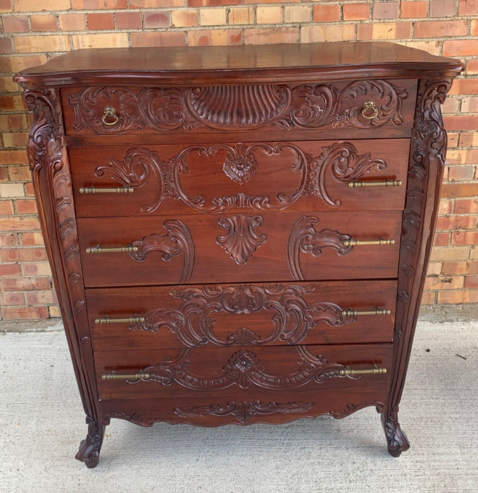 MAHOGANY ORNATE CARVED HIGH BOY