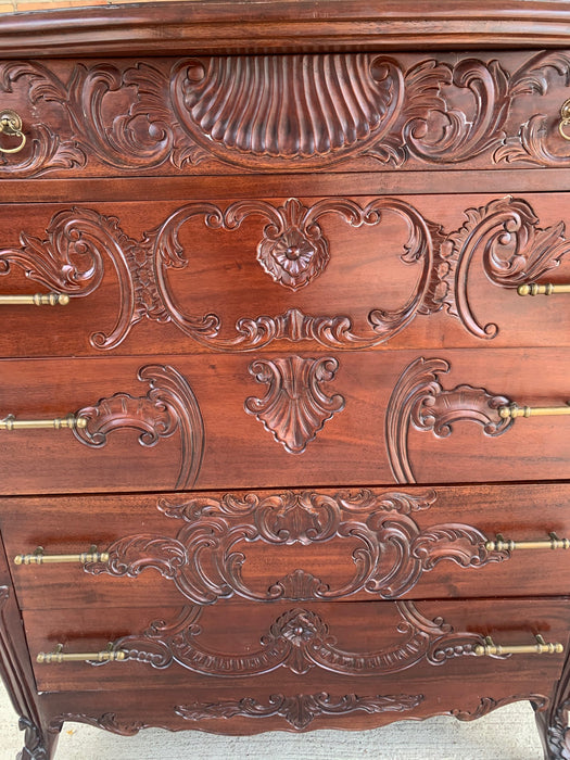 MAHOGANY ORNATE CARVED HIGH BOY