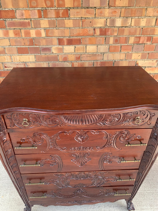 MAHOGANY ORNATE CARVED HIGH BOY