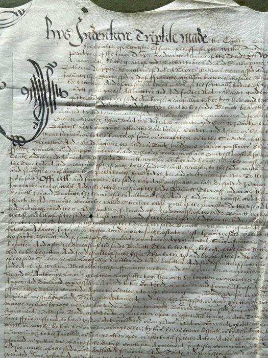 FRAMED ENGLISH VELLUM INDENTURE DATED 1592