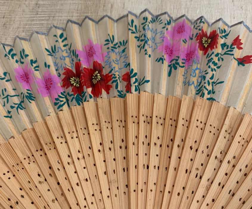 WHITE FLORAL PAINTED CHINESE FAN