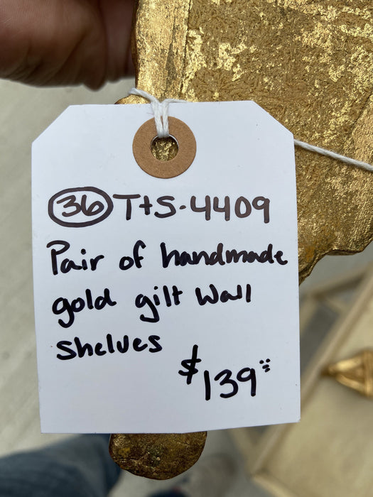 PAIR OF HANDMADE GOLD GILT WALL SHELVES
