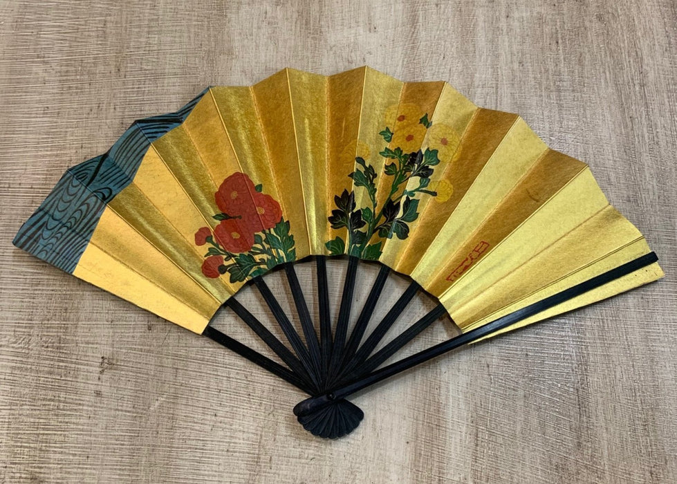 GOLD AND FLORAL CHINESE FAN