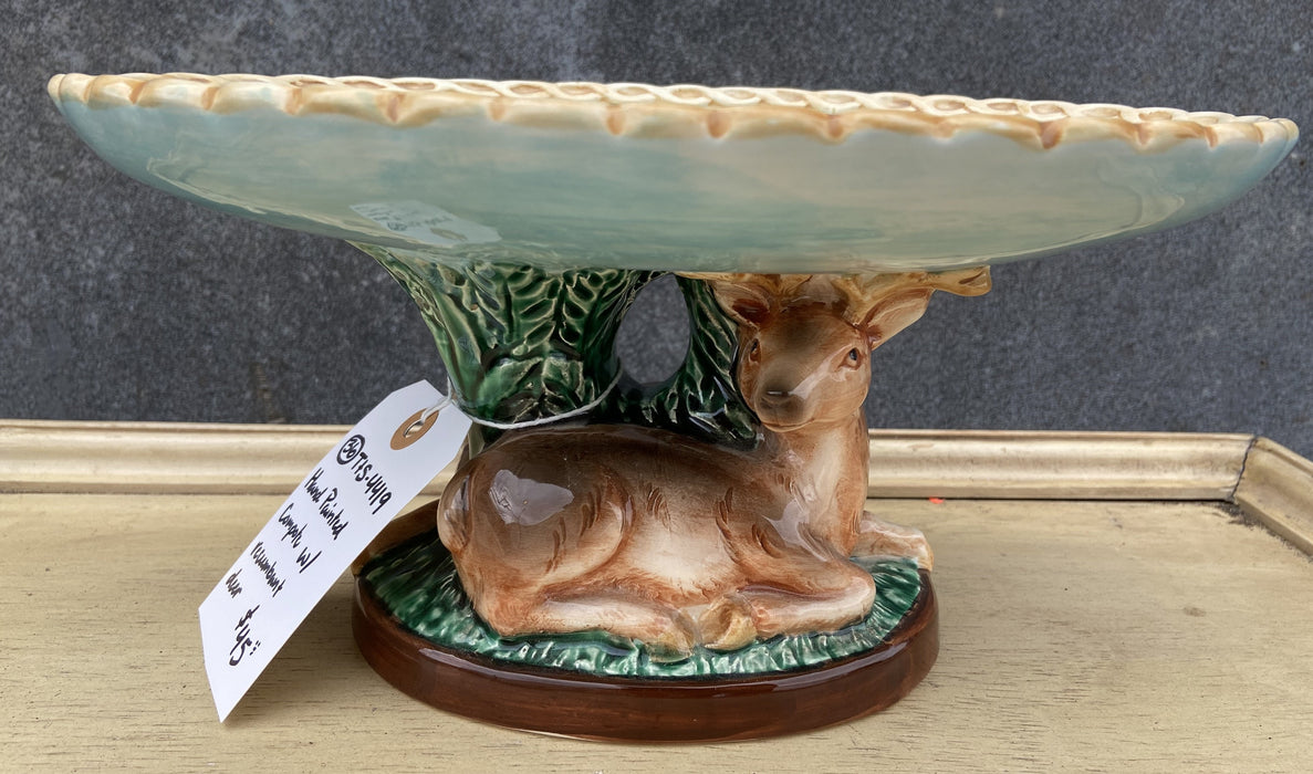 HAND PAINTED COMPOTE WITH RECUMBANT DEER