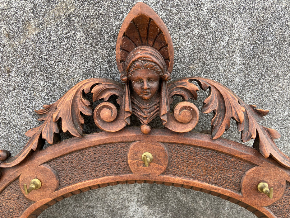 ORNATELY CARVED ANTIQUE WOOD KEY AND COAT RACK