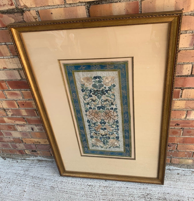 FRAMED ASIAN FLORAL SILK EMBROIDERY