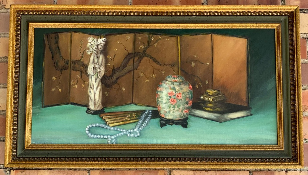 HORIZONTAL ASIAN STILL LIFE OIL PAINTING