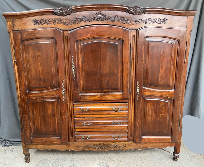 LOUIS XV STYLE 3 DOOR ARMOIRE WITH CENTER DRAWERS
