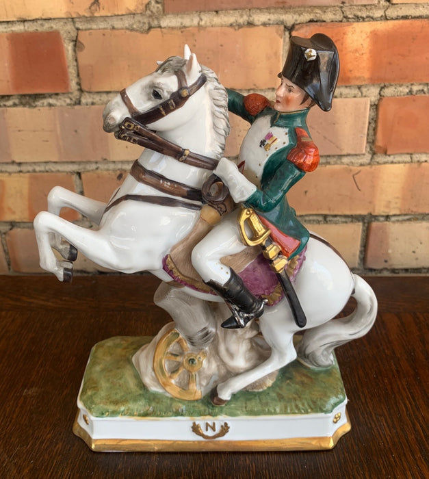 PORCELAIN GREEN COAT SOLDIER ON HORSE STATUE