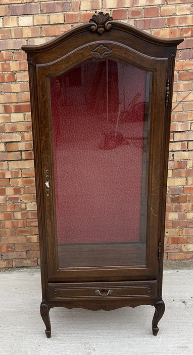 DARK OAK GLASS DOOR LOUIS XV VITRINE WITH DRAWER