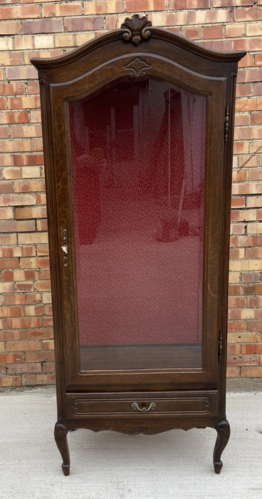 DARK OAK GLASS DOOR LOUIS XV VITRINE WITH DRAWER