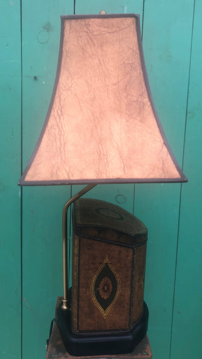 LAMP - TOLE PAINTED TIN, WITH WOOD BASE