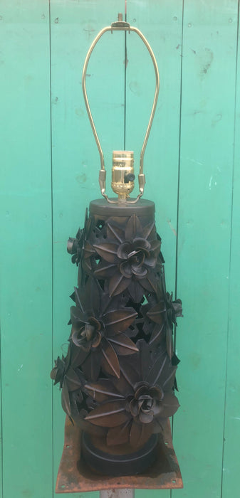 METAL BRONZE COLORED LAMP WITH FLOWERS, WITHOUT SHADE