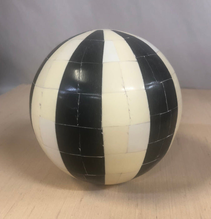 ORNAMENTAL SPHERE, BLACK & WHITE ALTERNATING LONGITUDINAL BANDS