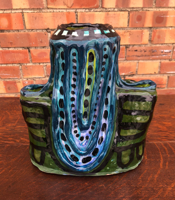 POST-MODERN BLUE & GREEN GLAZED VASE