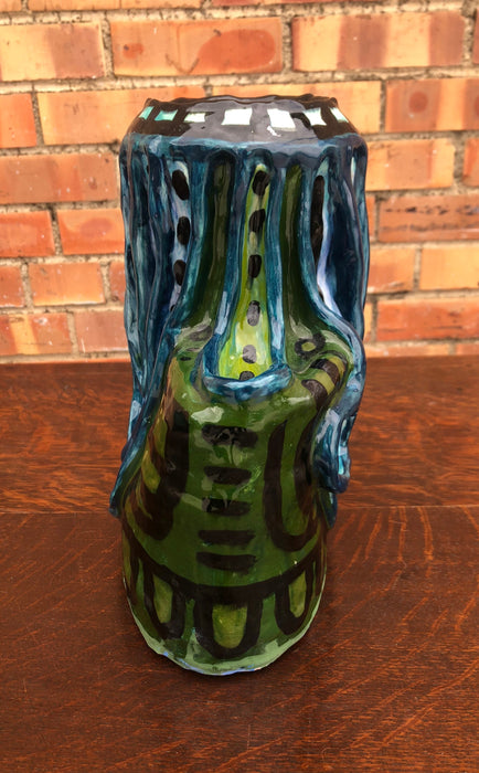 POST-MODERN BLUE & GREEN GLAZED VASE