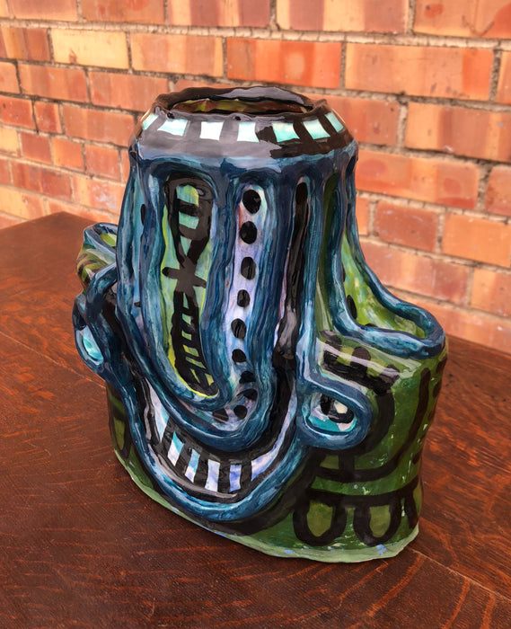 POST-MODERN BLUE & GREEN GLAZED VASE