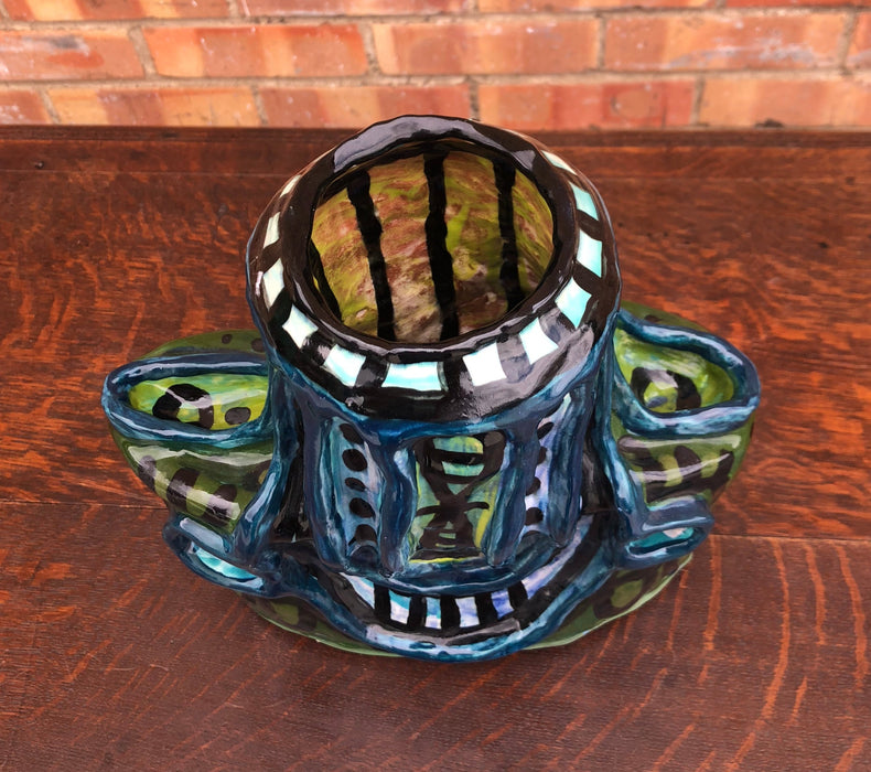 POST-MODERN BLUE & GREEN GLAZED VASE
