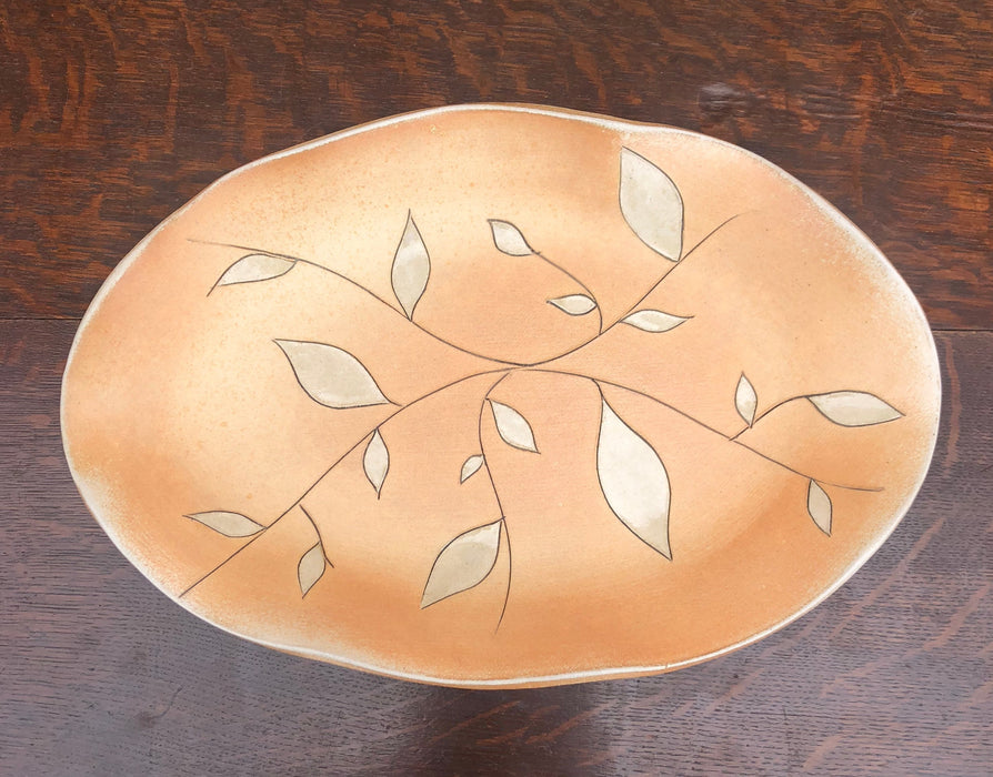 STONEWARE PLATTER WITH LEAF & BRANCH DESIGN, SIGNED BY ARTIST - ANGIE WHITE